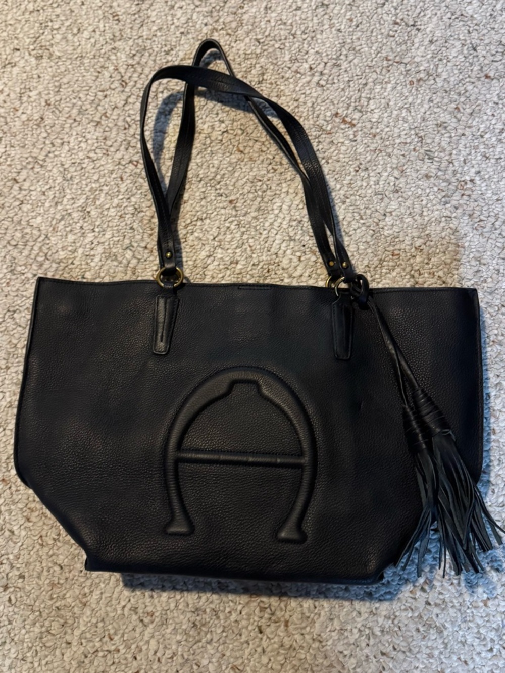 Etienne Agnier Black Leather Tote Bag with Tassel